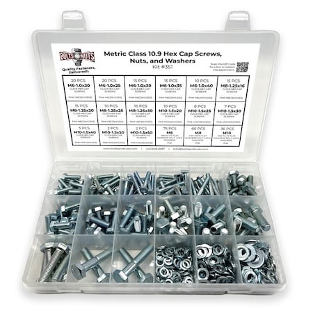 Boltsandnuts.Com Metric Class 10.9 Hex Cap Screws, Hex Nuts, Flat & Lock Washers - 341 PCS Assortment Kit #351